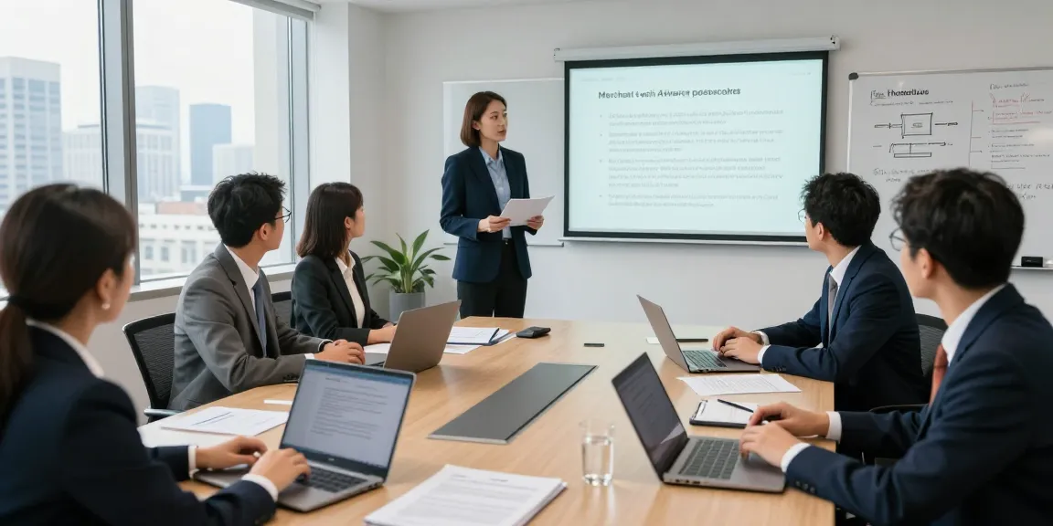 Merchant cash advance lawsuit discussion in a professional office setting with legal documents and presentation materials.