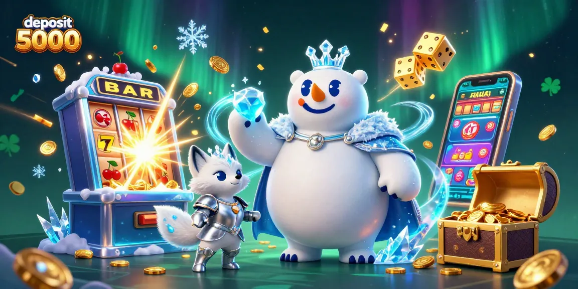 Engage in exciting gameplay with deposit 5000 strategies, featuring a polar bear and snow fox in a vivid casino scene.