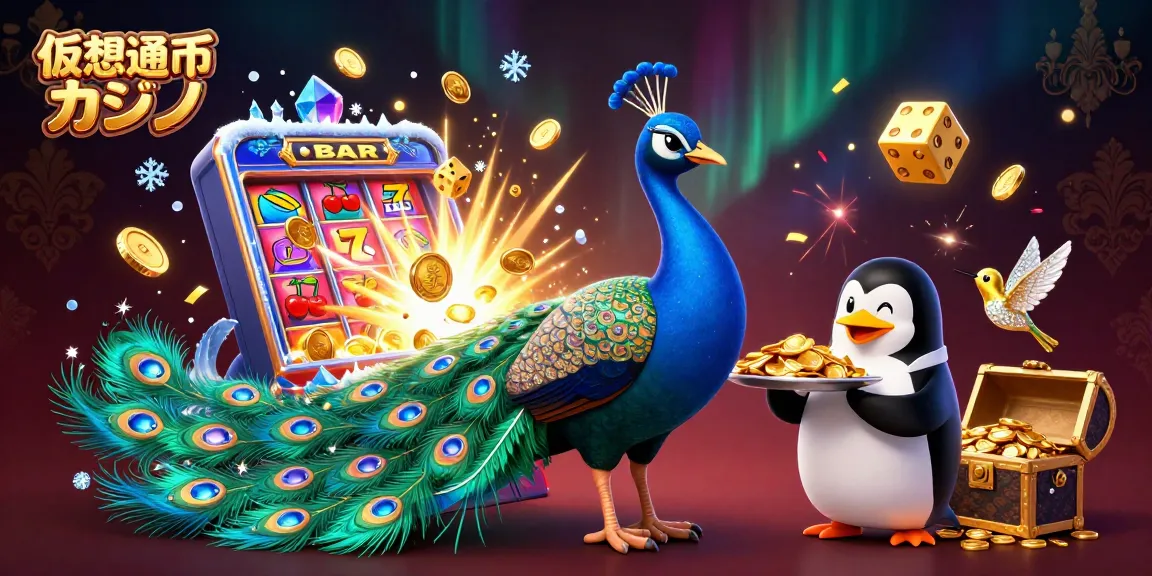 仮想通貨カジノでの魅力的なスロット体験を表現した3Dイラスト