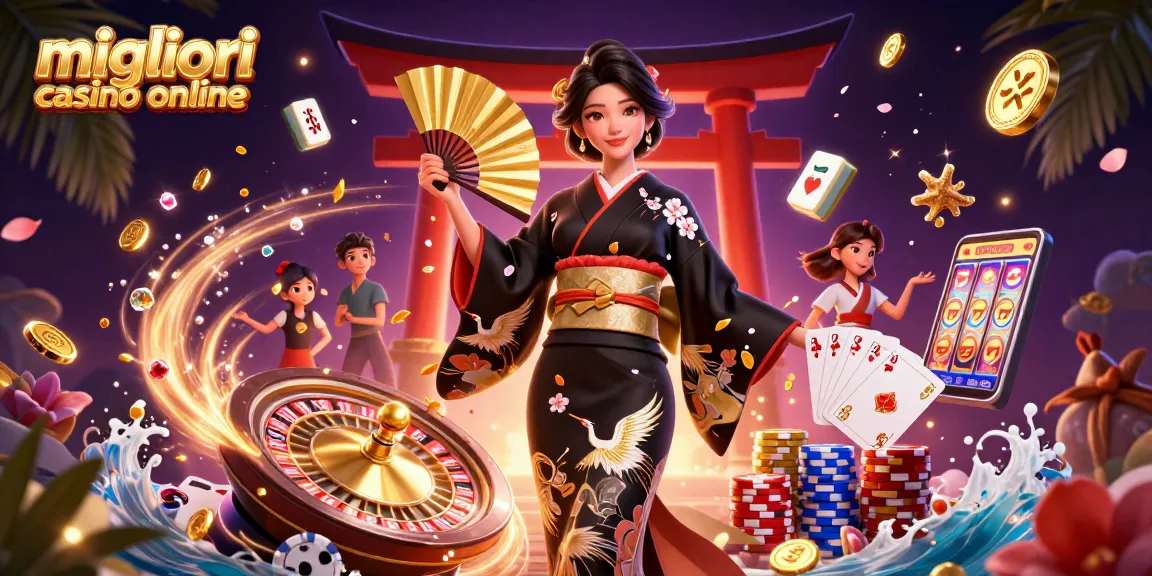 Vivi l'azione nei migliori casino online con un'elegante illustrazione 3D a tema casinò che presenta giochi ed emozioni.