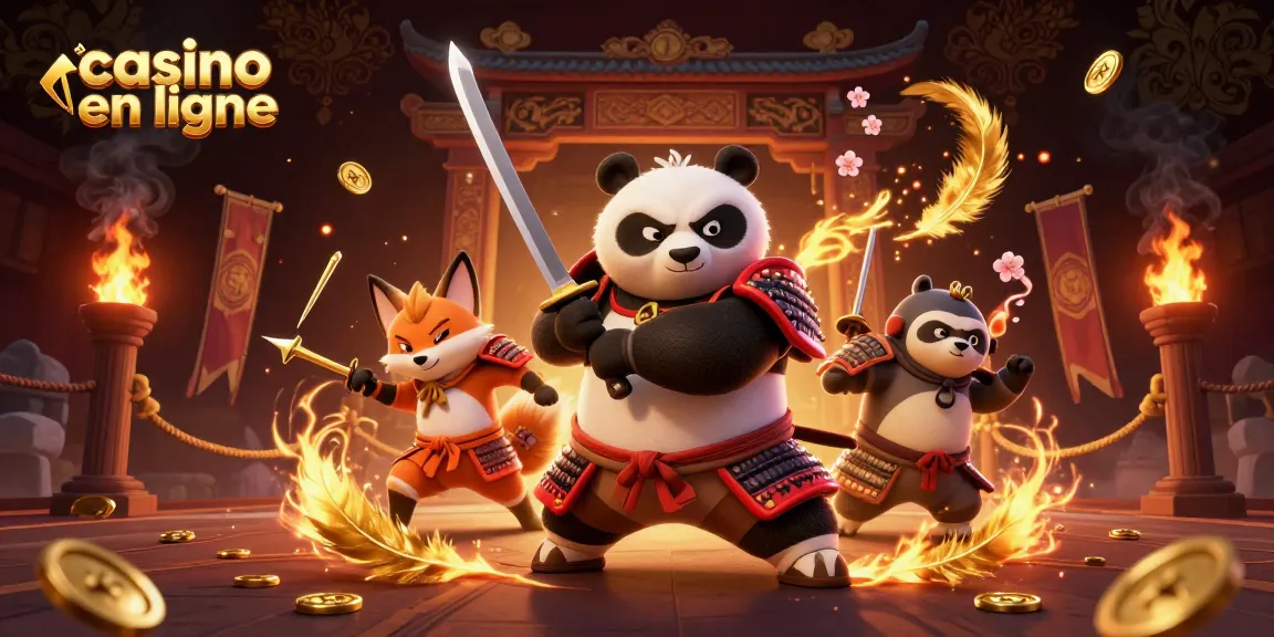 Jouer sur un casino en ligne avec des personnages intrigants comme un samouraï panda et son compagnon renard ninja.