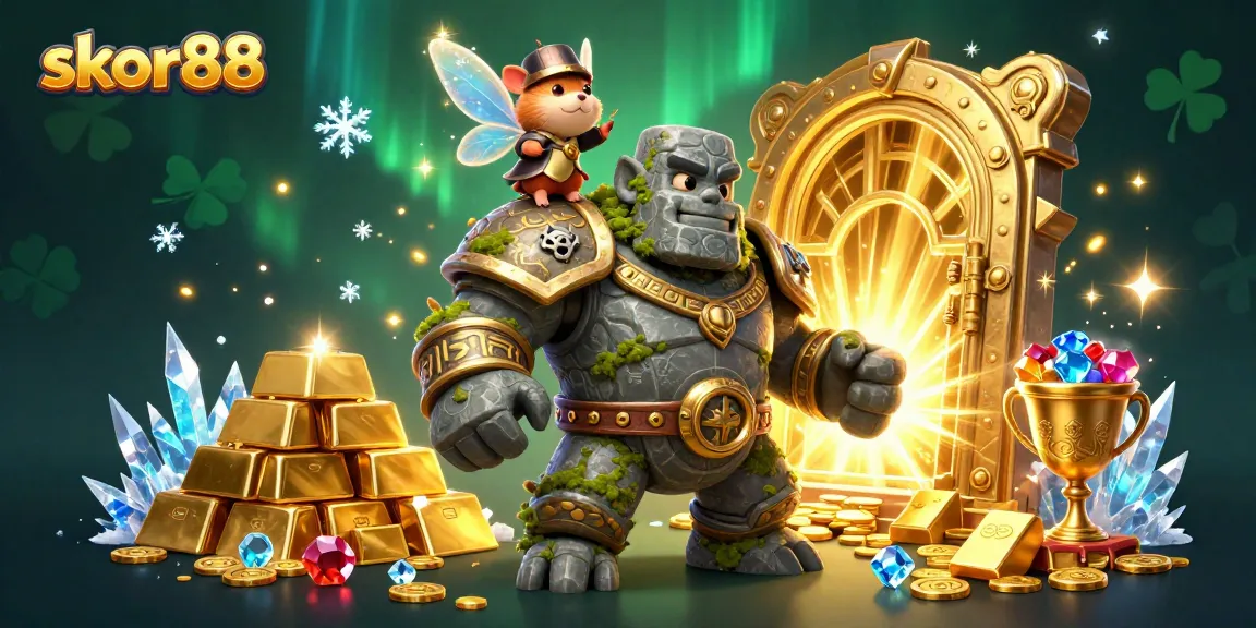 Engage in thrilling betting adventures at skor88 with a dynamic casino illustration featuring fantasy elements.