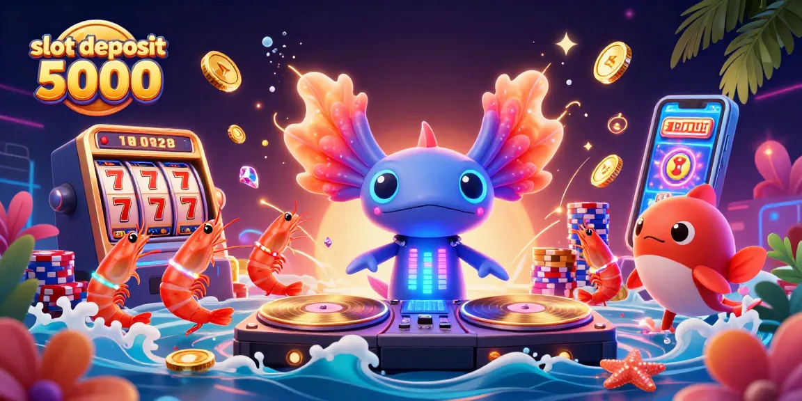 Slot deposit 5000 menyajikan ilustrasi 3D menarik dengan permainan mesin slot dan karakter unik.