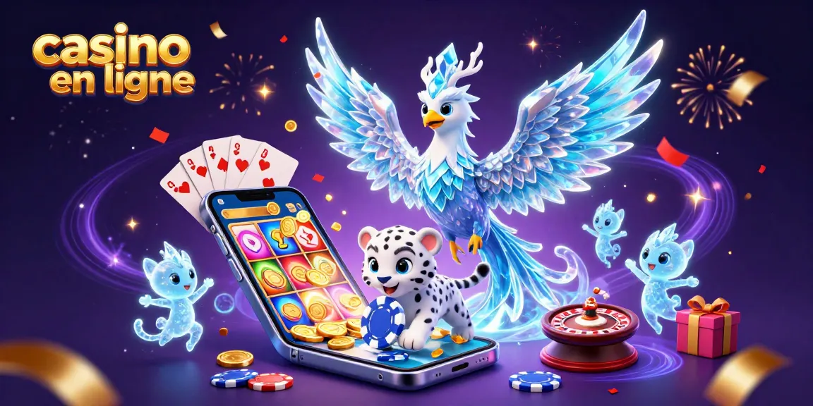 Casino en ligne : illustration dynamique avec un phoenix de glace et des pièces dorées.