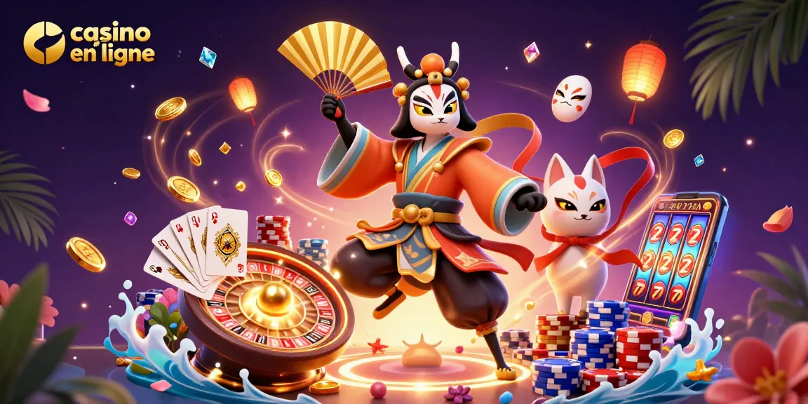 Plongez dans l'univers du casino en ligne avec un guerrier kabuki et des éléments de jeu riches.