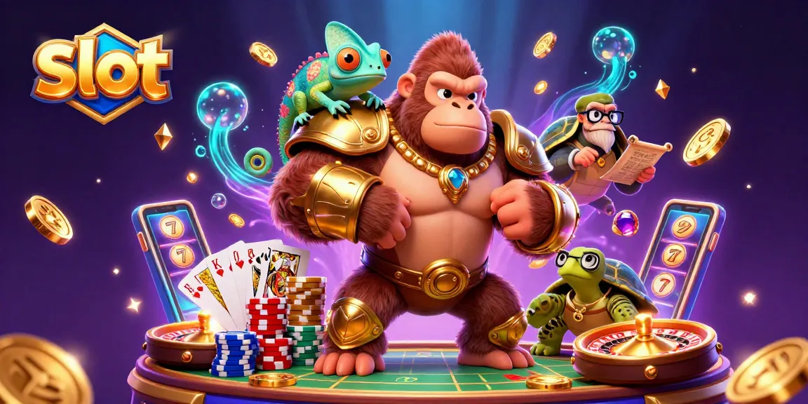 Spin the slot reels in this vibrant casino scene featuring animated characters and dynamic elements.