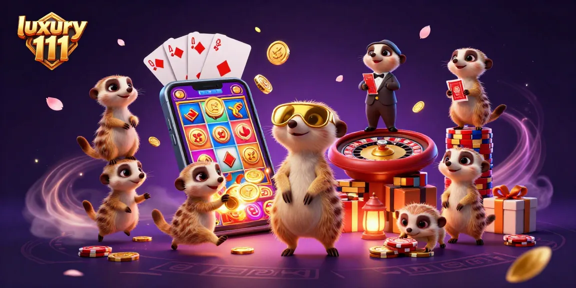 Experience the excitement of luxury 111 with meerkats running a vibrant casino scene.