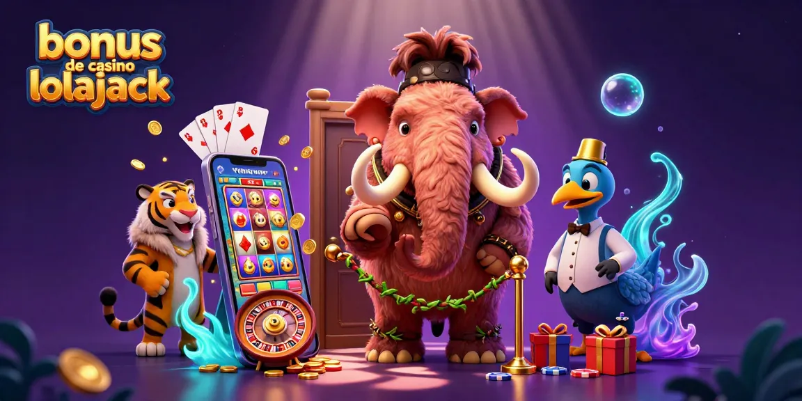 Jouez aux machines à sous avec le bonus de casino lolajack, entouré de personnages animés au casino.