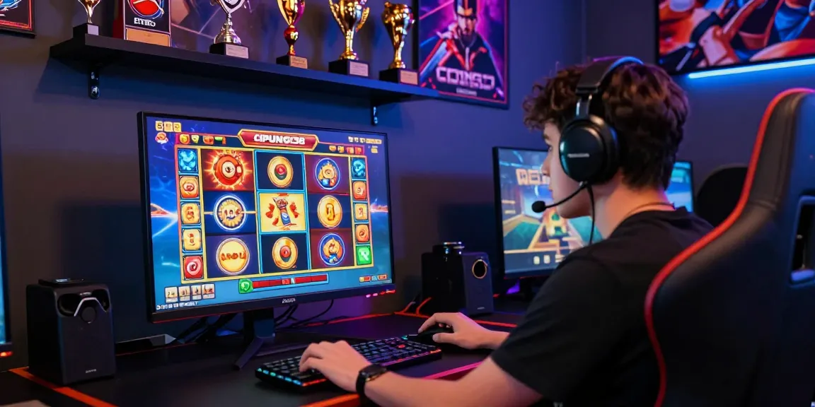 Pengalaman bermain slot gacor di CIPUNG138 dengan pemain terfokus pada monitor yang menampilkan permainan berwarna-warni.