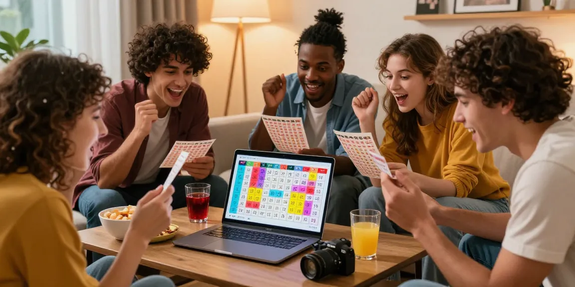 Diana4D, teman-teman berkumpul di ruang tamu menganalisis angka togel dengan semangat.