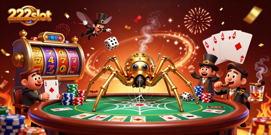 Menang di 222slot dengan reel slot berwarna-warni dan simbol keberuntungan yang mencolok.