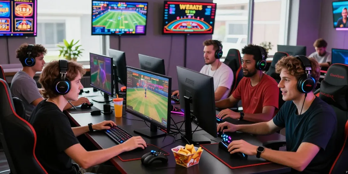 Engaging online gaming setup showcasing link alternatif hero138 in action with enthusiastic players and vibrant gaming accessories.