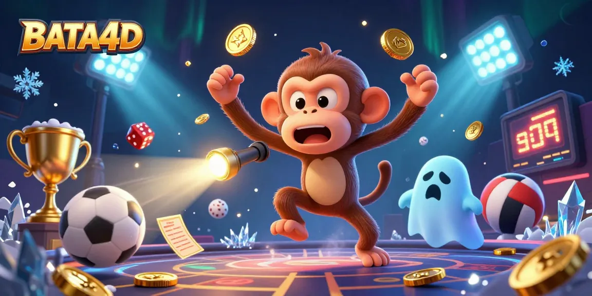 BATA4D showcases a vivid haunted casino scene with a mischievous monkey and ghost-hunter puppy in action.