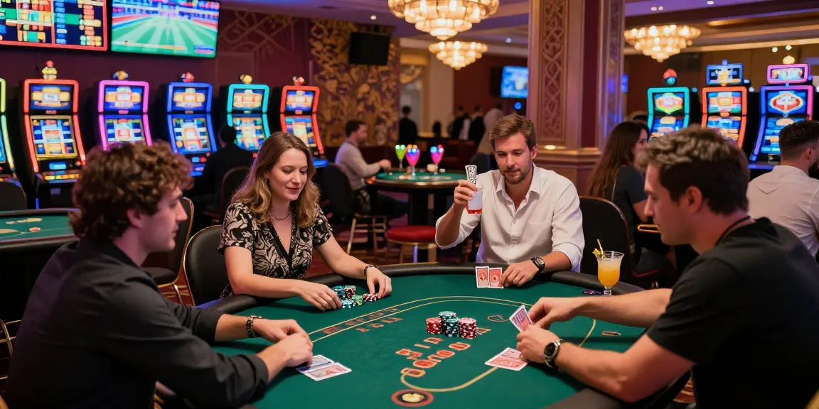 Exciting gambling scene with players enjoying newbet4d casino games, vibrant atmosphere filled with lights and action.